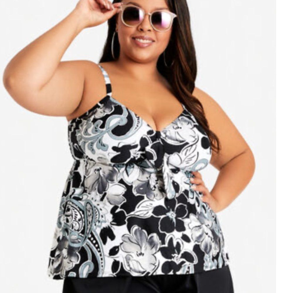 Raisins‎ Plus Curve Flared Swim Top Tankini NWT Women's Size 16 (1X)